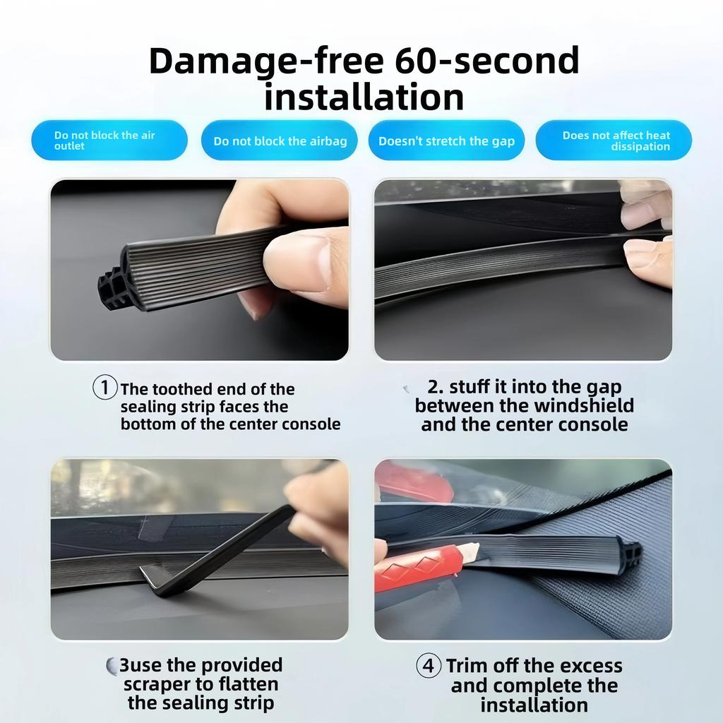 1.6m Car Dashboard Sealing Strip Noise Sound Insulation Rubber Strips Front Windshield Gap Strip Auto Universal Seal Accessories