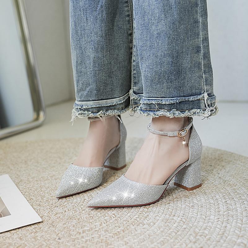 Fashion 2024 New Selling Womens Shoes Fashion Baotou Sandals Elegant Pointed All-match Solid Color Dress Party Women's High Heel Sandals