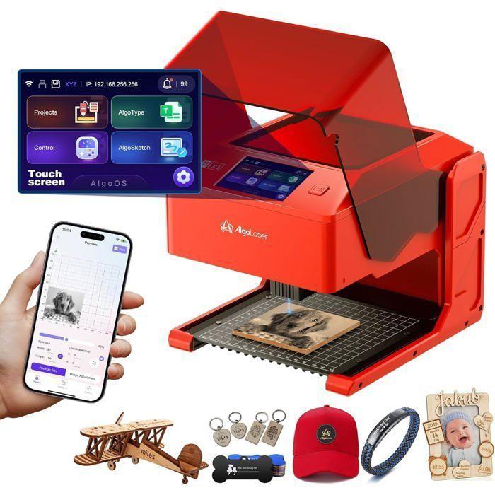 NOUVELLE TECHNOLOGIE 55 AlgoLaser Pixi Laser Graveur 10W Touchscreen 3,5&rdquo; Hoge Precisie Offline Lasersnijmachine Voor Hout/Metaal/Glas Etc Rood rood