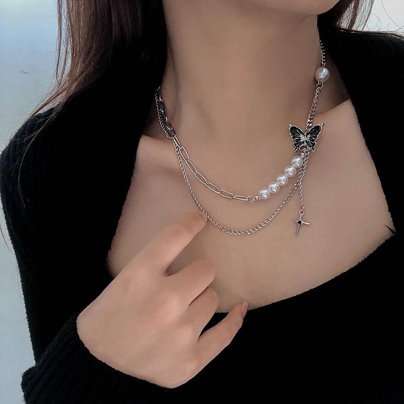 Minimalist Titanium Steel Clavicle Necklace with Pearl Pendant for Women - Versatile Cold Style Fashion Jewelry