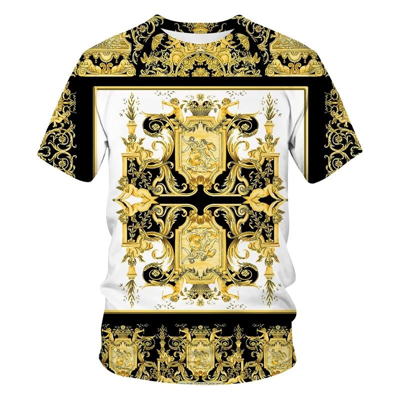 Summer Fashion New Yellow Crown Printed Men's T-shirt Street Harajuku Comfortable Plus Size Round Neck Short Sleeve Top