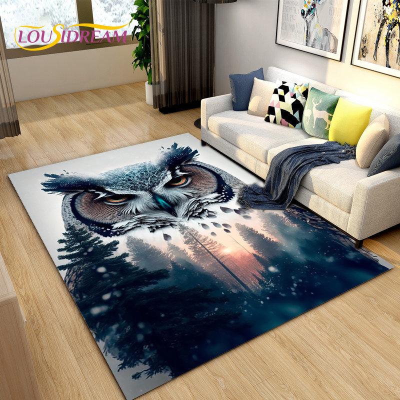 3D Cartoon Cute Owl Area Rug,Carpet Rug for Home Living Room Children's Bedroom Sofa Doormat Decor,Kitchen Non-slip Floor Mat