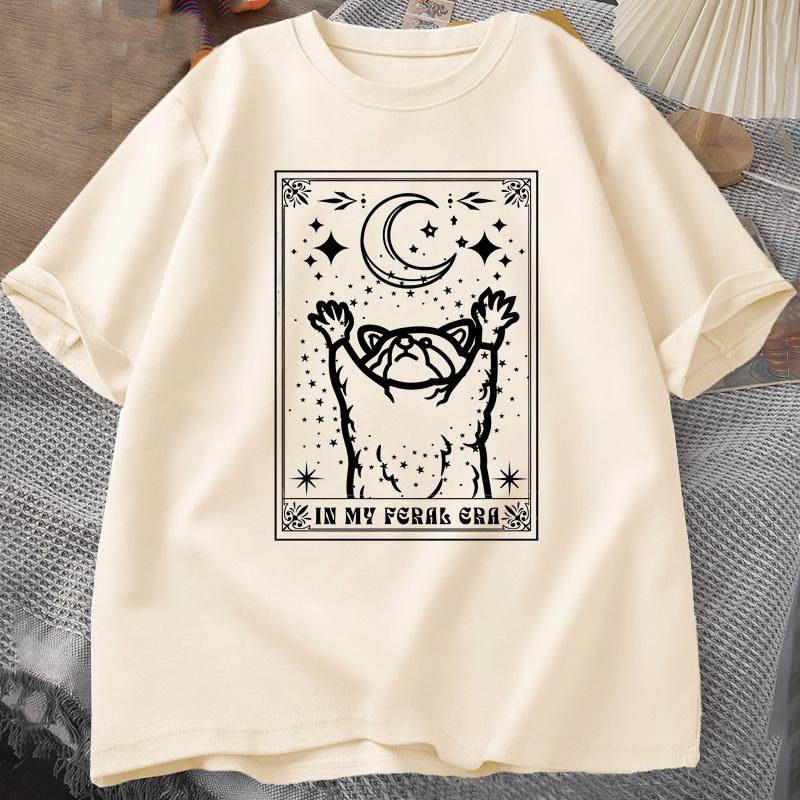 In My Feral Era Raccoon T Shirt Mystical Racoon Tshirt Tarot Card Print T-shirt Summer Cotton Short Sleeve Tee Shirt Unisex Clothes