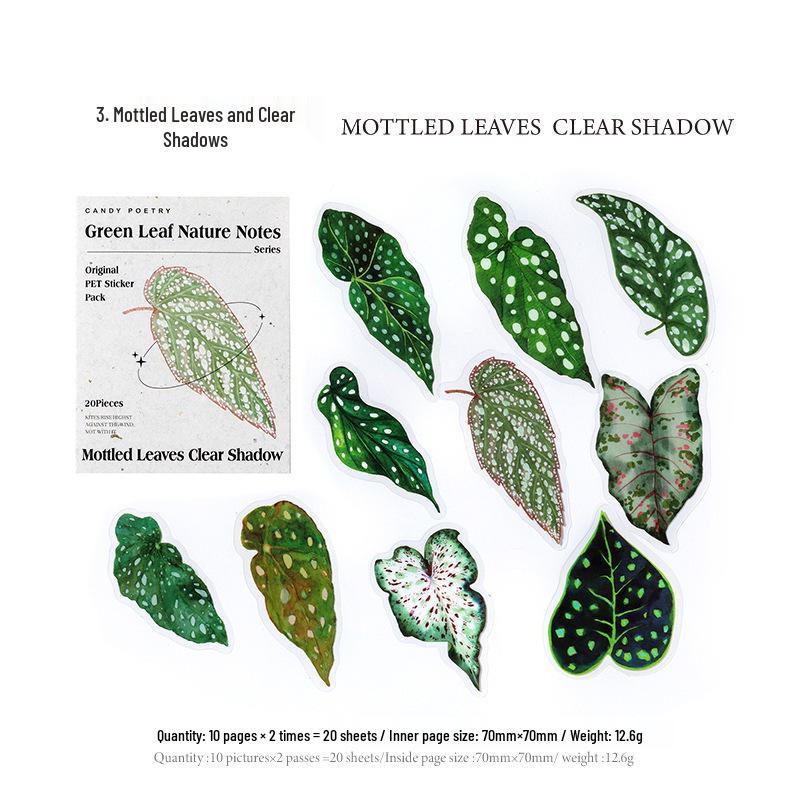 Green Leaf Nature Journal Sticker Pack: Irregular Leaf Theme for DIY Scenery Decoration