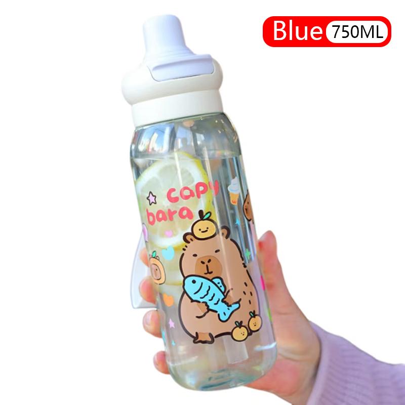 2025 New Capybara Large Water Bottle BPA Free Leak Proof Sports Straw Cup for Gym School Travel Kids Students Outdoor