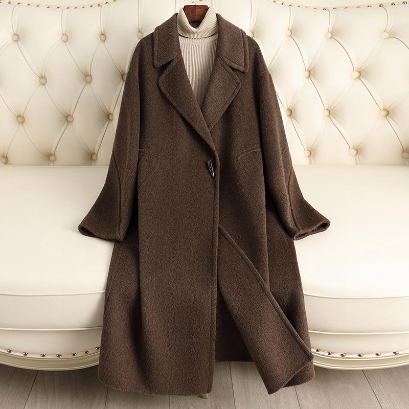 

Осенне-зимнее новое двустороннее шерстяное пальто длинное ниже колена с темпераментом свободное высококлассное шерстяное пальто на пуговицах-рожках M（125~145）