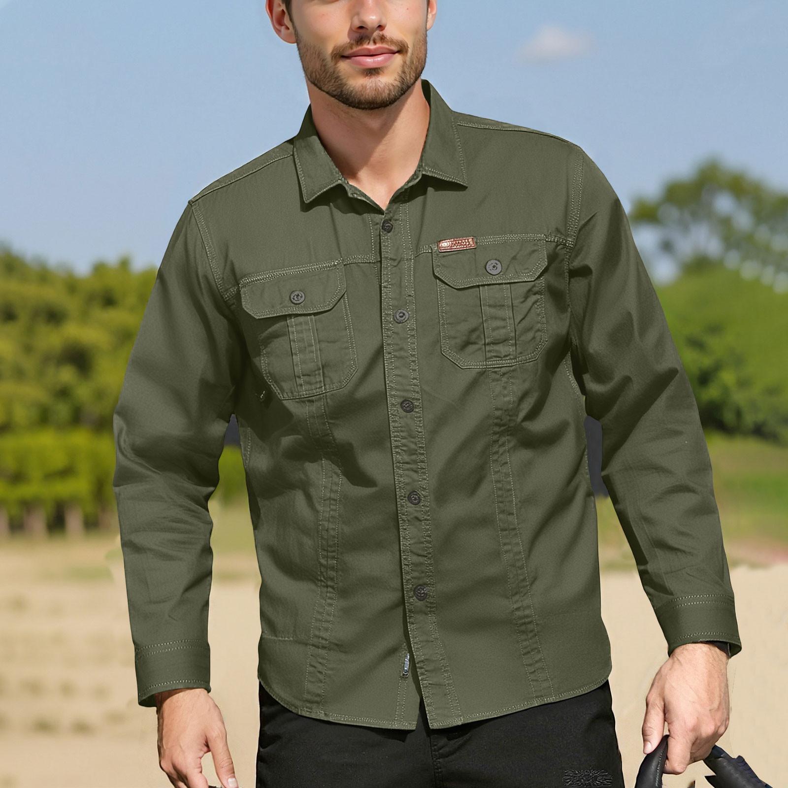 

Мужская рубашка с двойными карманами, повседневный топ с длинным рукавом, модный кардиган M