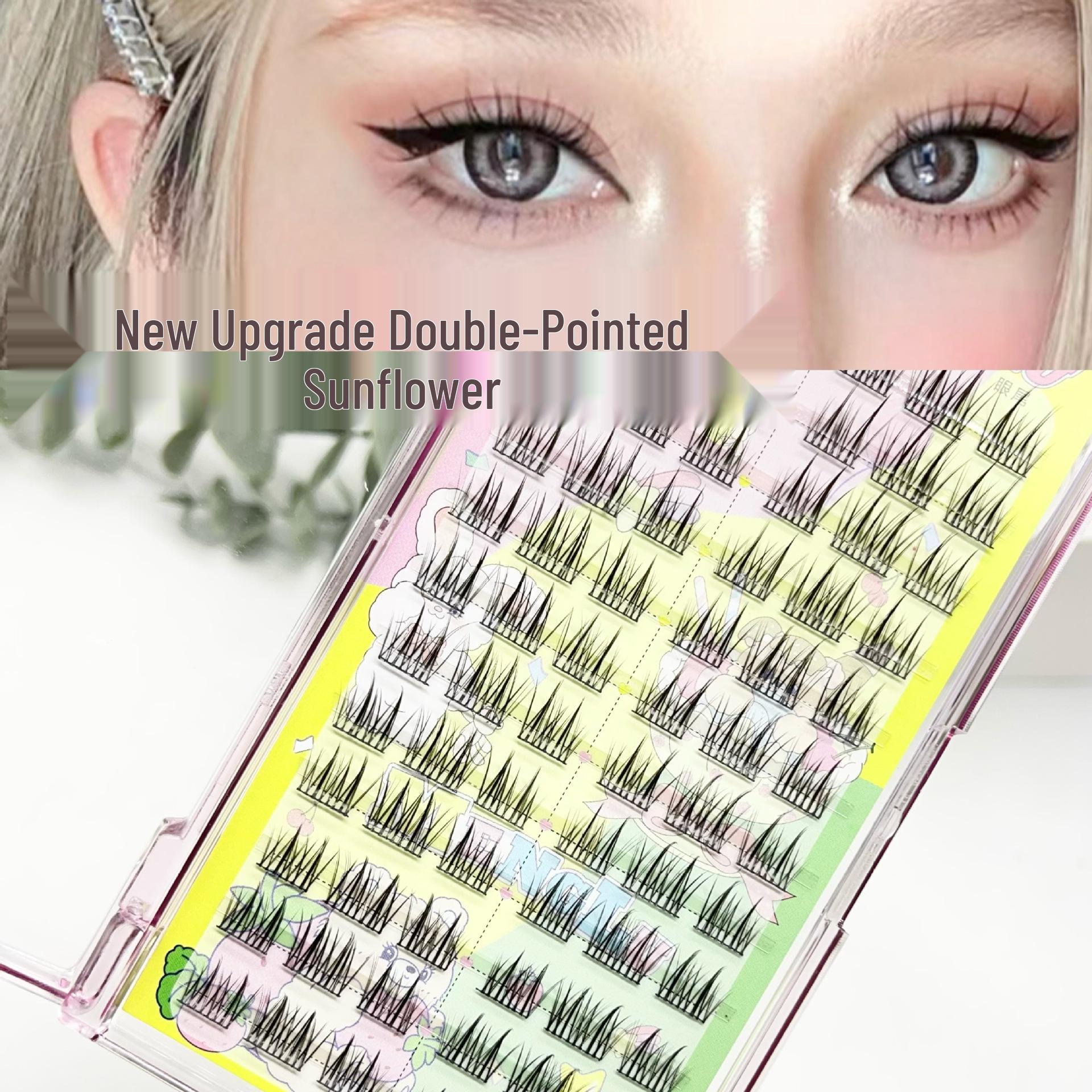 Dream Deer Natural Double-Pointed Sunflower False Eyelashes - 12 Rows Dense Clusters for Easy Application