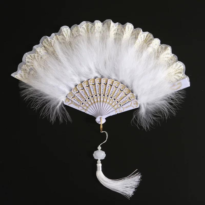 Tollventilátor Cheongsam Éjszakai Sanghaj Tánc Plüss Kínai Köztársaság Stílusú Tollventilátor Fehér Lúdtoll Hajtogatós Ventilátor Fotózási Kellék Exquisite White fehér