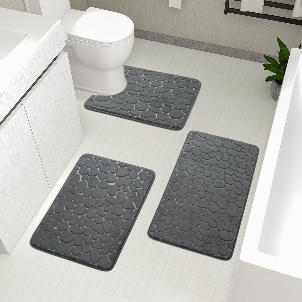 3pcs/Set Super Soft Memory Foam Bath Mat Carpet Bathroom Water-absorbing Non-slip Stone Pattern Floor Mat for Shower Room Rugs