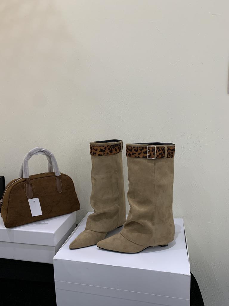 Cowhide~ French temperament trouser boots women's new retro fashion but knee western cowboy boots pointed fashion boots