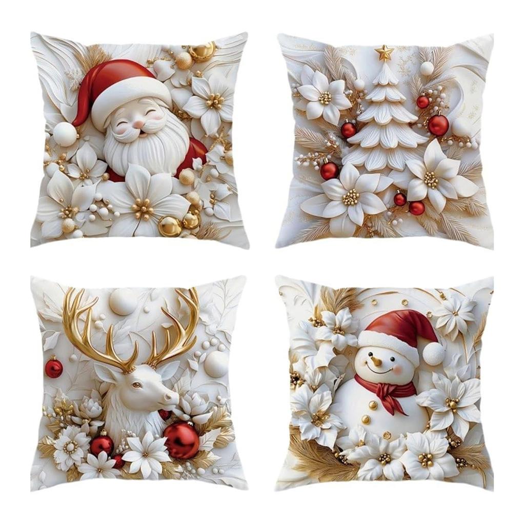 4Pcs Christmas Cushion Covers Set Washable Christmas Themed Pillow Case Detachable Cozy Xmas Pillow Cover for Sofa House Room