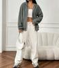 2025 Solid Color Fleece Hooded Long Sleeve Loose Zipper Jacket