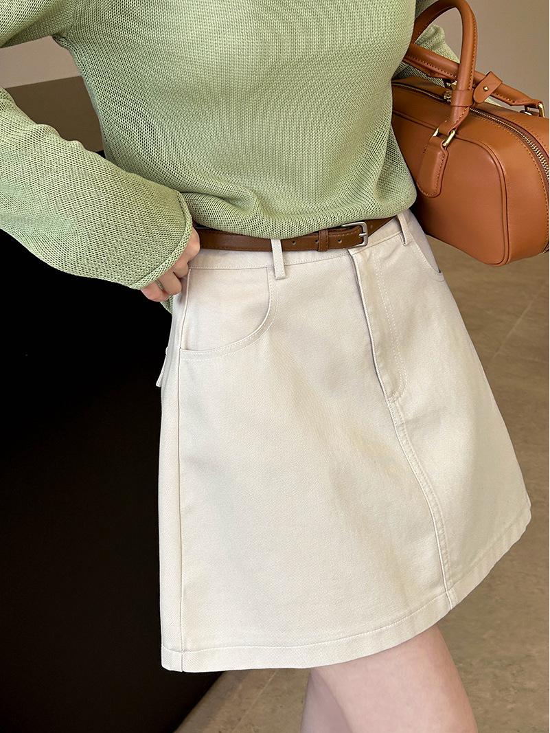 

Короткая юбка-трапеция из денима в корейском стиле с высокой талией Juzhi S