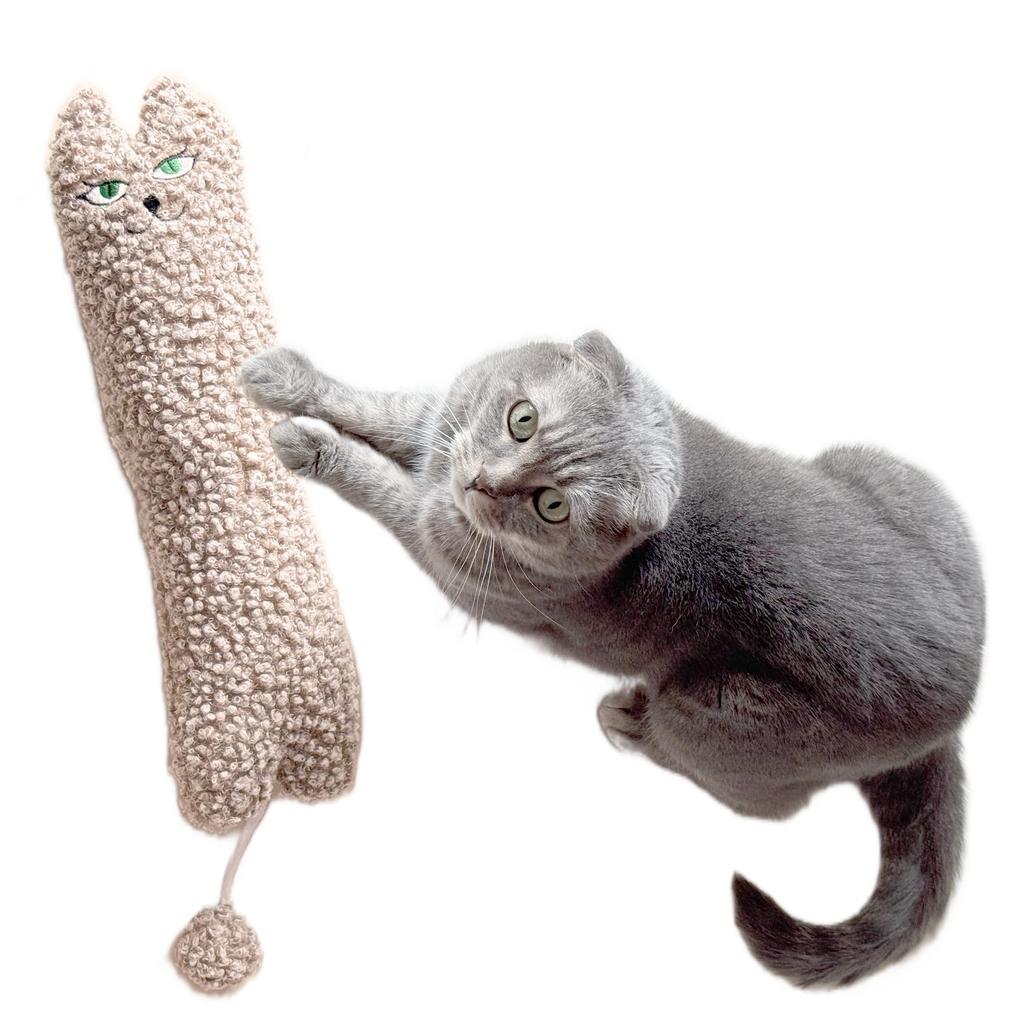 MeowMate Kick Toy for Cats, Fluffy Beige, Stress Reliever with Catnip [Large Size] Total Length 37cm, Plush Toy
