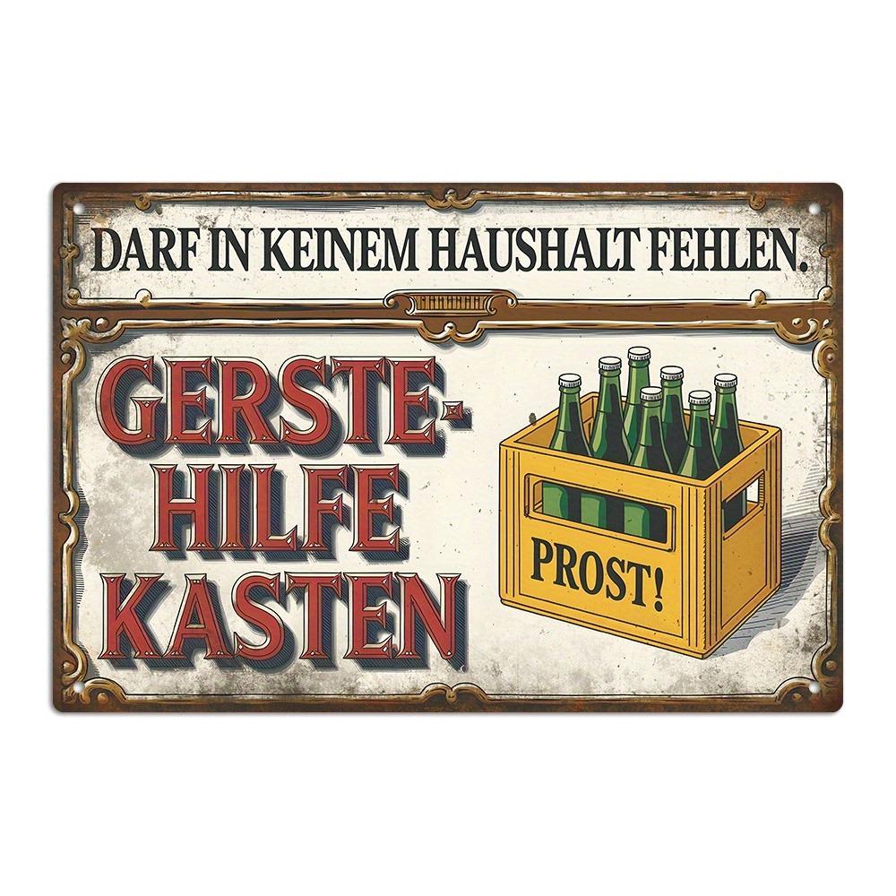 Gerstehilfe Kasten Darf In Keinem Haushalt Fehlen Funny German Beer Crate Metal Tin Sign Retro Bar Wall Decor Rustic Pla 20X30CM