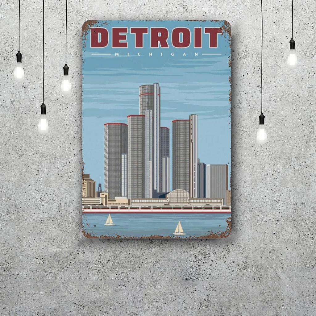 detroit Funny Bar Metal Sign Retro Plaque Vintage Sign Alcohol Drinker Pub Club Man Cave Kitchen Wall Decoration