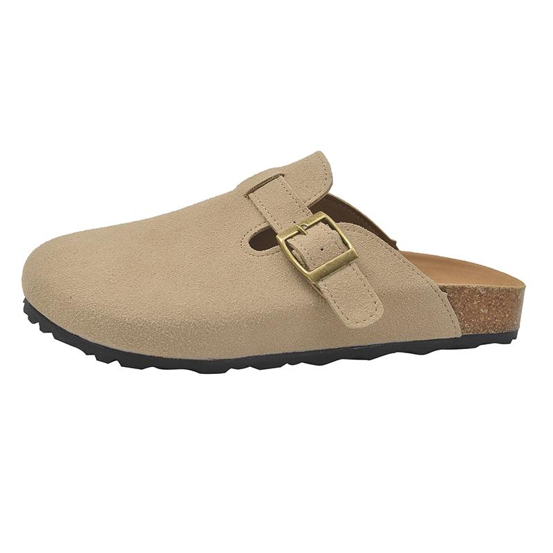 Fashion Slippers Leather Women Loafers Soft Wood Sole Clip-on Vulcanized Slides Women Eva Outsole Arch Support Loose-fit Slippers Woman