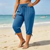 Damen Plus Size Farbe Kordelzug Elastischer Bund Lässige Weite Hosen für den Sommer