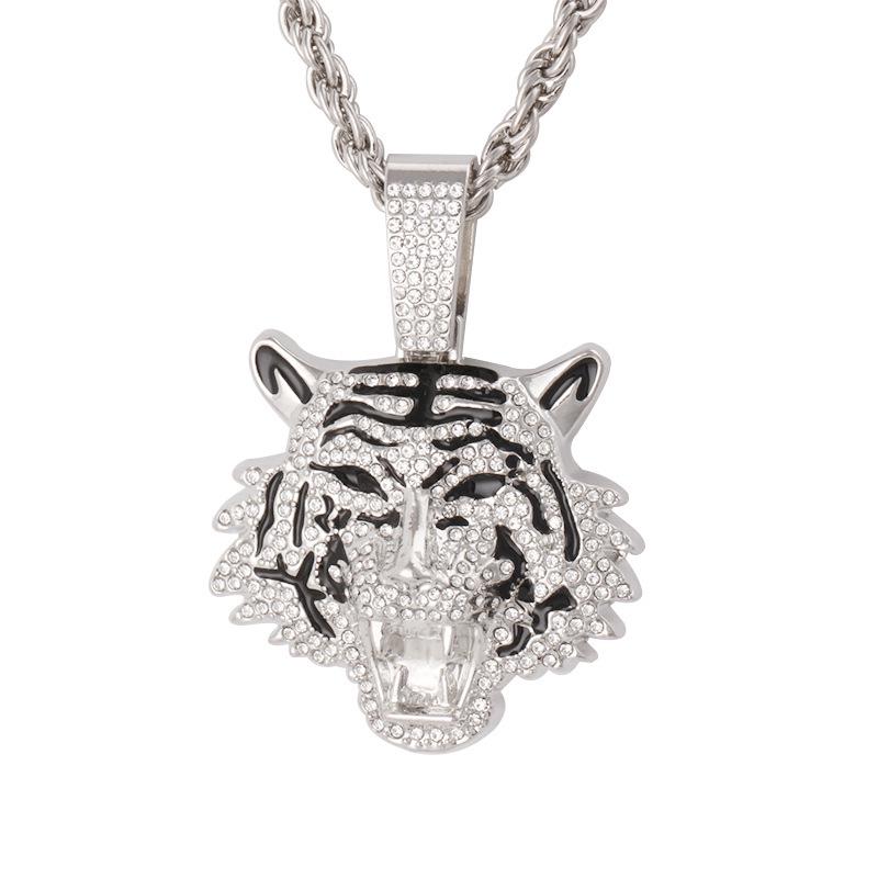 Мужское ожерелье с кулоном в виде головы тигра в преувеличенном стиле - европейский и американский хип-хоп стиль