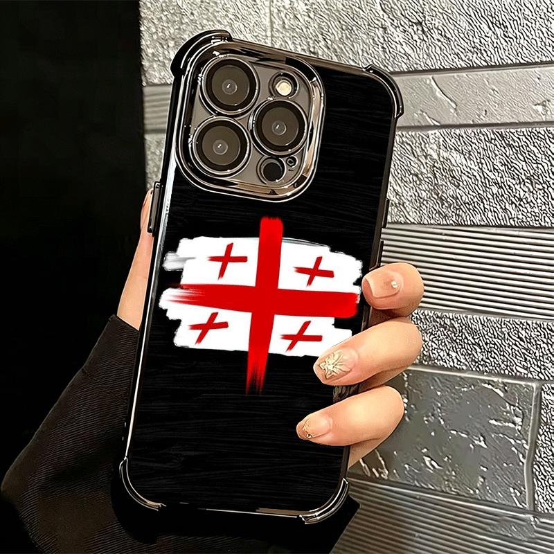 Georgia Passport Flag Plating Phone Case For Iphone 16 17 Pro Max Air 16E 14 15 Plus 12 13 Mini Anti-Fall Airabag Cover