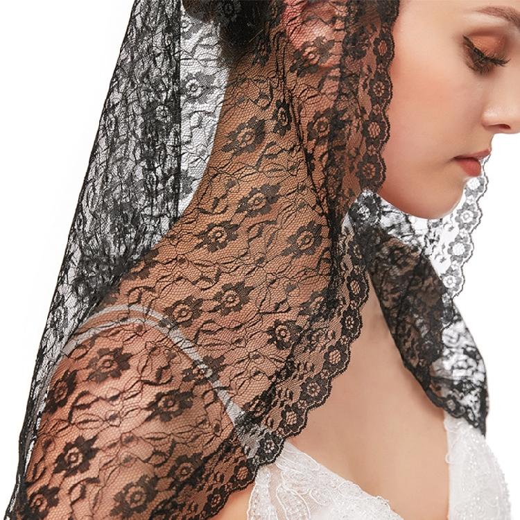 Lace Mantilla Veil Soft & Comfortable Floral Design for Head Covering for Women