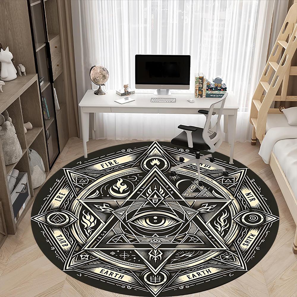 1PC Mystic Symbols Office Round Area Rug, Mat Suitable For Office, Under Office Chairs Bedroom Living Room Home Decor, Room Deco