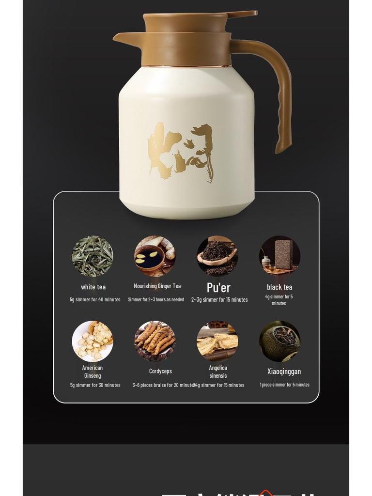 Large Capacity Moka Pot - 316 Stainless Steel, Double-Layer Insulation, Tea/Water Separation, Old White with Handle