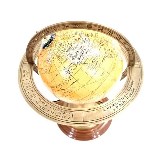 30.48 Esfera Armilar de Latão Náutico Globo Mundial Base de Madeira Preta Decorativa para Casa