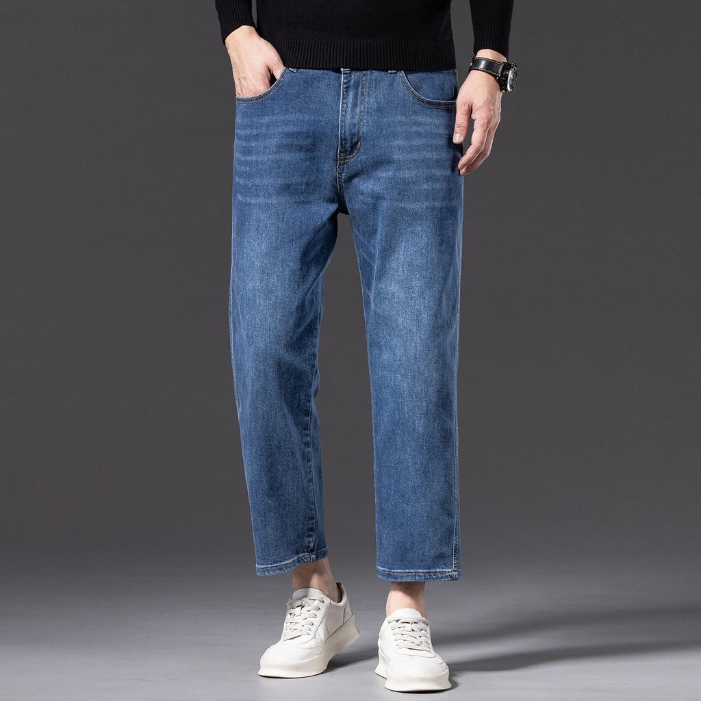 Small Jeans Men's Pure Cotton Loose Straight Wide-leg Elastic Casual Versatile Trendy Denim Trousers