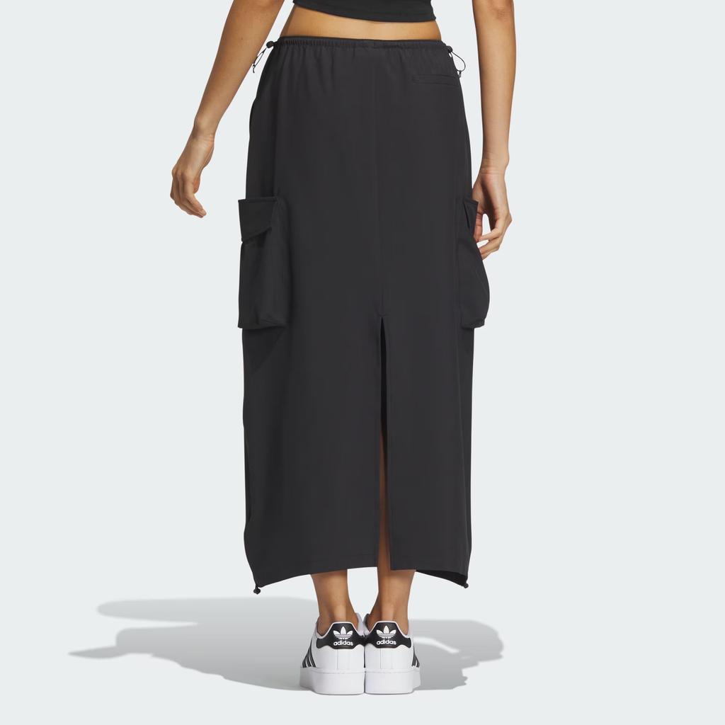 Adidas Originals Three Stripes Cargo Skirt Solid Color French Logo Workwear Style Sports Casual Long Skirt Women Skirts Black IY9493