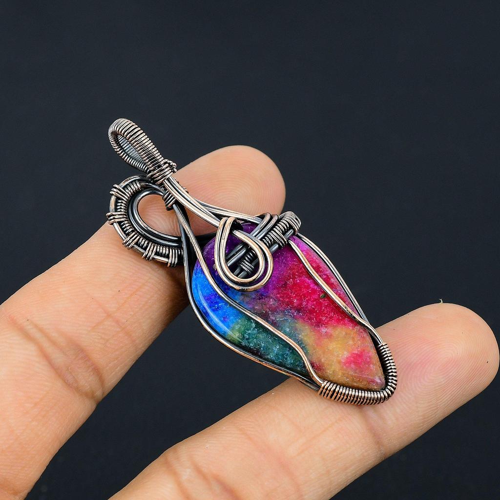 Rainbow Solar Quartz 999 Copper Wire Wrapped Pendant, Handmade Gemstone Pendant Jewelry, Gifts For Wife Brand New Pendant