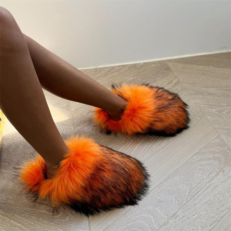 2025 Dam Vinter Tvättbjörnspäfflor Varma Plyschtofflor Flickor Lyxiga Pälsiga Fuskpäfflor Hem Bomullsskor Inomhus Päls-tofflor