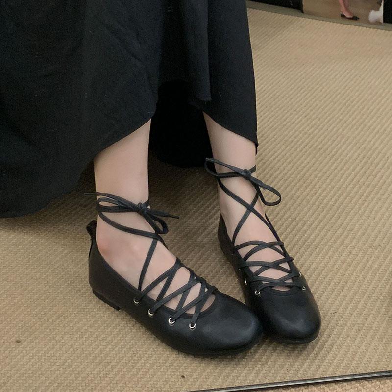 Fashion 2025 New Footwear Lace Up Fashion Shallow Women Flats With Shoes Female Soft Round Toe Ladies Mary Janes Flats Shoes