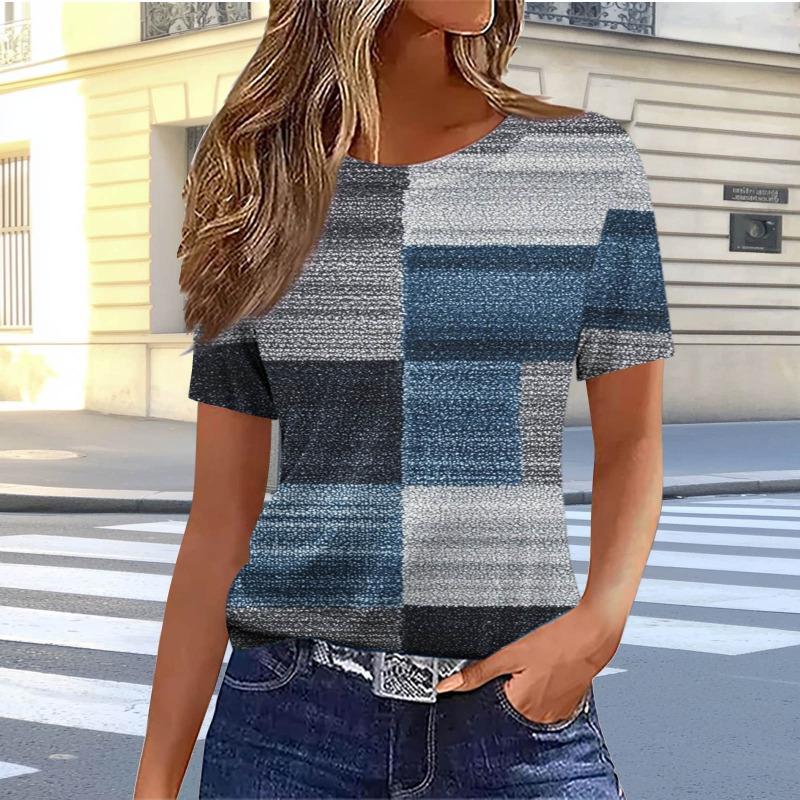 Letní dámské tričko s krátkým rukávem a kulatým výstřihem Volné ležérní 3D digitálně potištěné tričko pro ženy Košile