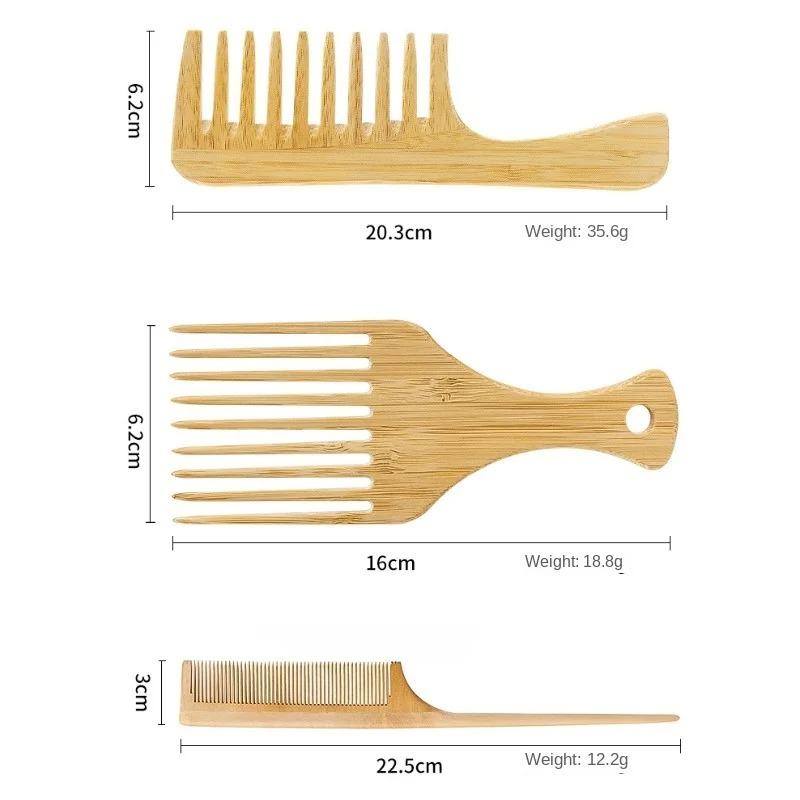 Natural Bamboo Wooden Hair Combs Anti-Static Afro Fork Comb Wide Tooth Combs Rat Tail Hair Brush Women Barber Styling Tools