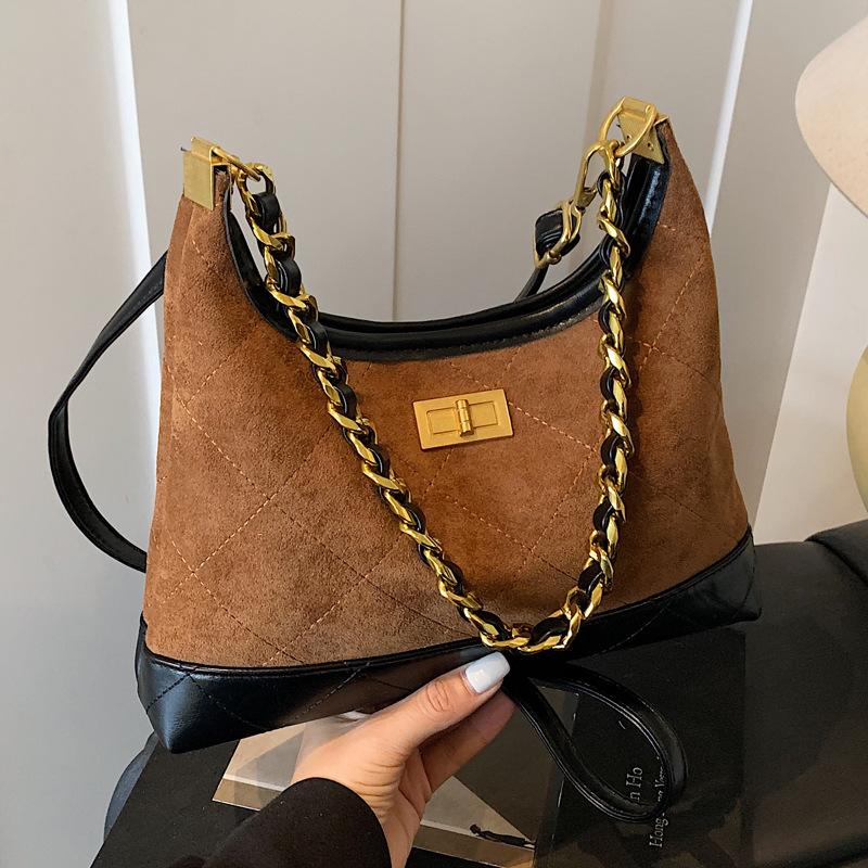 Fashion Niche Rhombus Embroidered Thread Stray Bag Women's Bag New Retro Commuter Underarm Shoulder Bag Chain Crossbody Bag