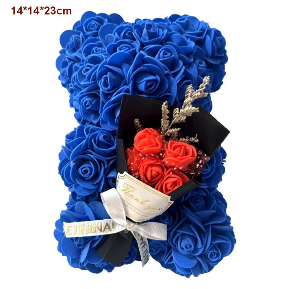 Multicolors Artificial Flower with/without LED Strip Girlfriend Birthday Gift Eternal Rose Bear 15*15*22cm