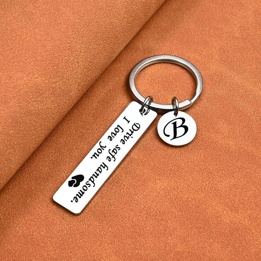 Roestvrij Stalen Drive Safe Sleutelhanger met Gegraveerde Letter Hanger