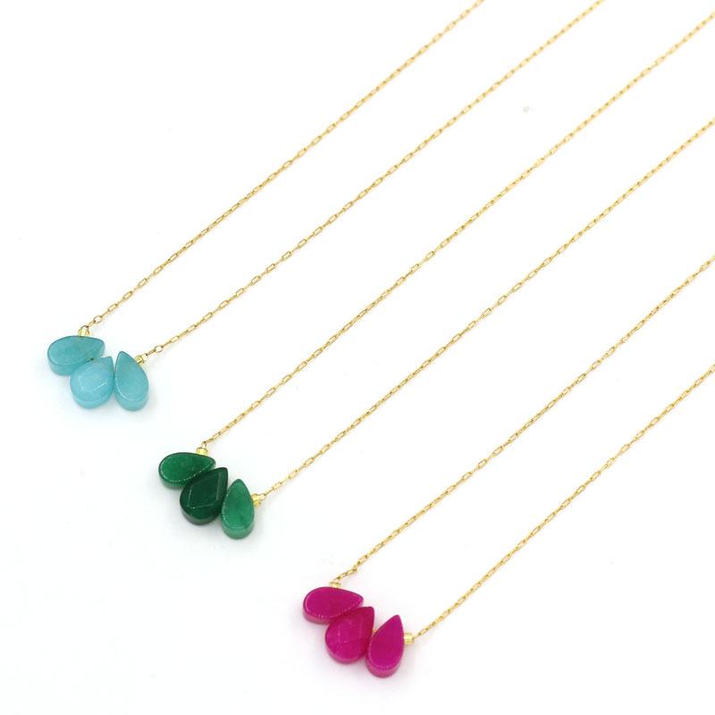 1pc Three Natural Stones Droplet Shaped Pendant Necklace for Women Stainless Steel Gilded Chain Fashion Handmade Choker