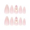 24Pcs Almond Shape Fake Nails With White Floral Design Simple French Style Press On Nails For Women Daily Wear And Party Use