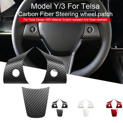 Para Tesla Model 3 Model Y Acabamento do Volante de ABS Fibra de Carbono Fosco Para Tesla 2022/2023 Acessório Interior Modificado