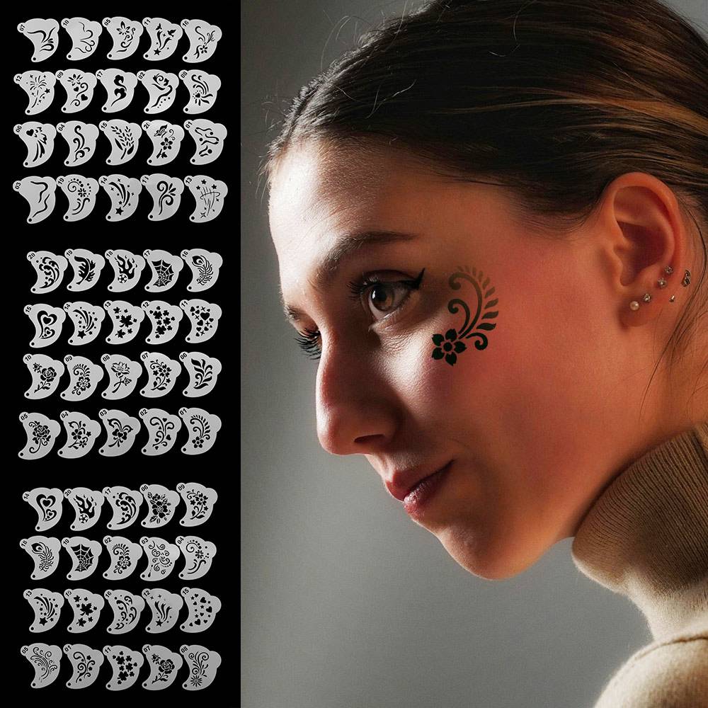Washable Face Painting Stencils Hollowed Design Makeup Painting Templates Festival Makeup