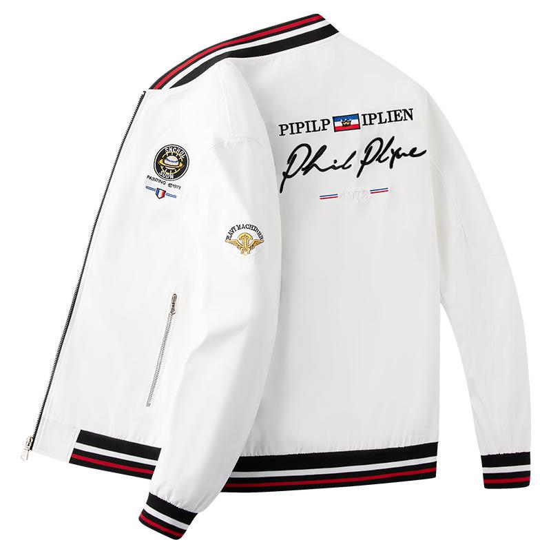 Men's European Style Loose Fit Embroidery Jacket, Plus Size, Spring/Autumn Casual Outerwear.