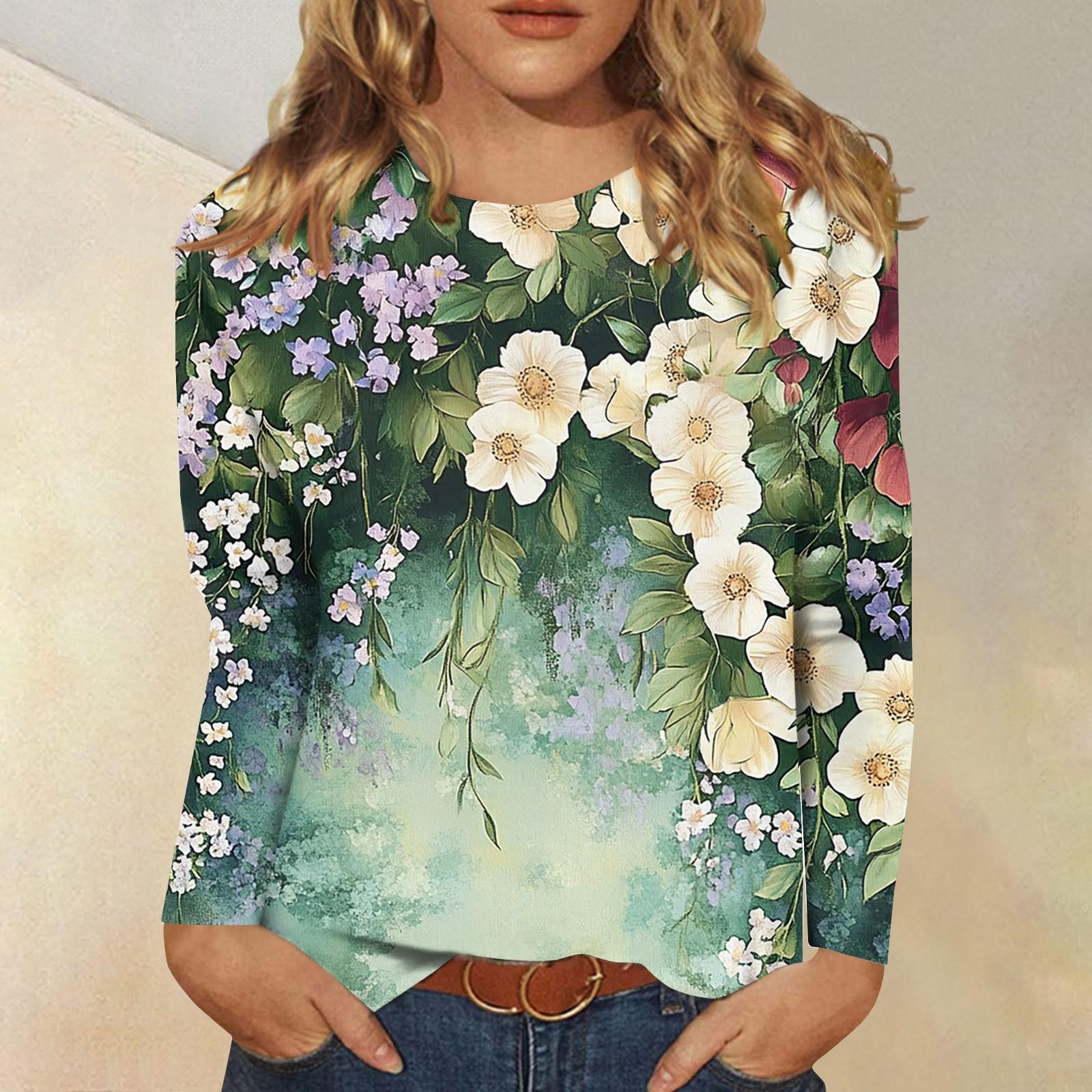 

Женская модная повседневная футболка с круглым вырезом и длинным рукавом с принтом, топ S