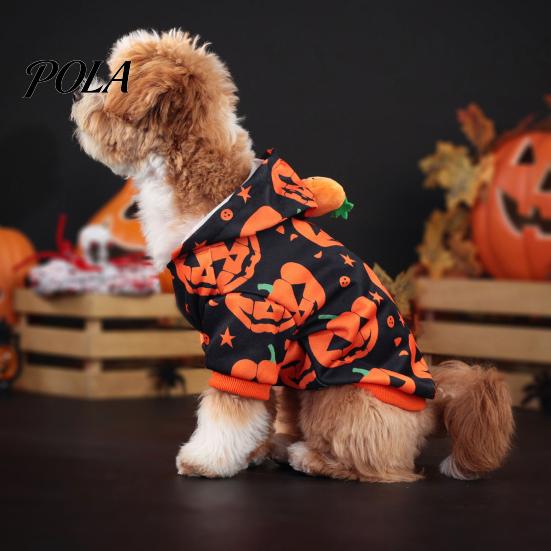Hooded Pet T-shirt Halloween Pumpkin Dog Hoodie, Sweatshirt Autumn Pullover, Outfit for Small Medium Dogs Cats Pullover