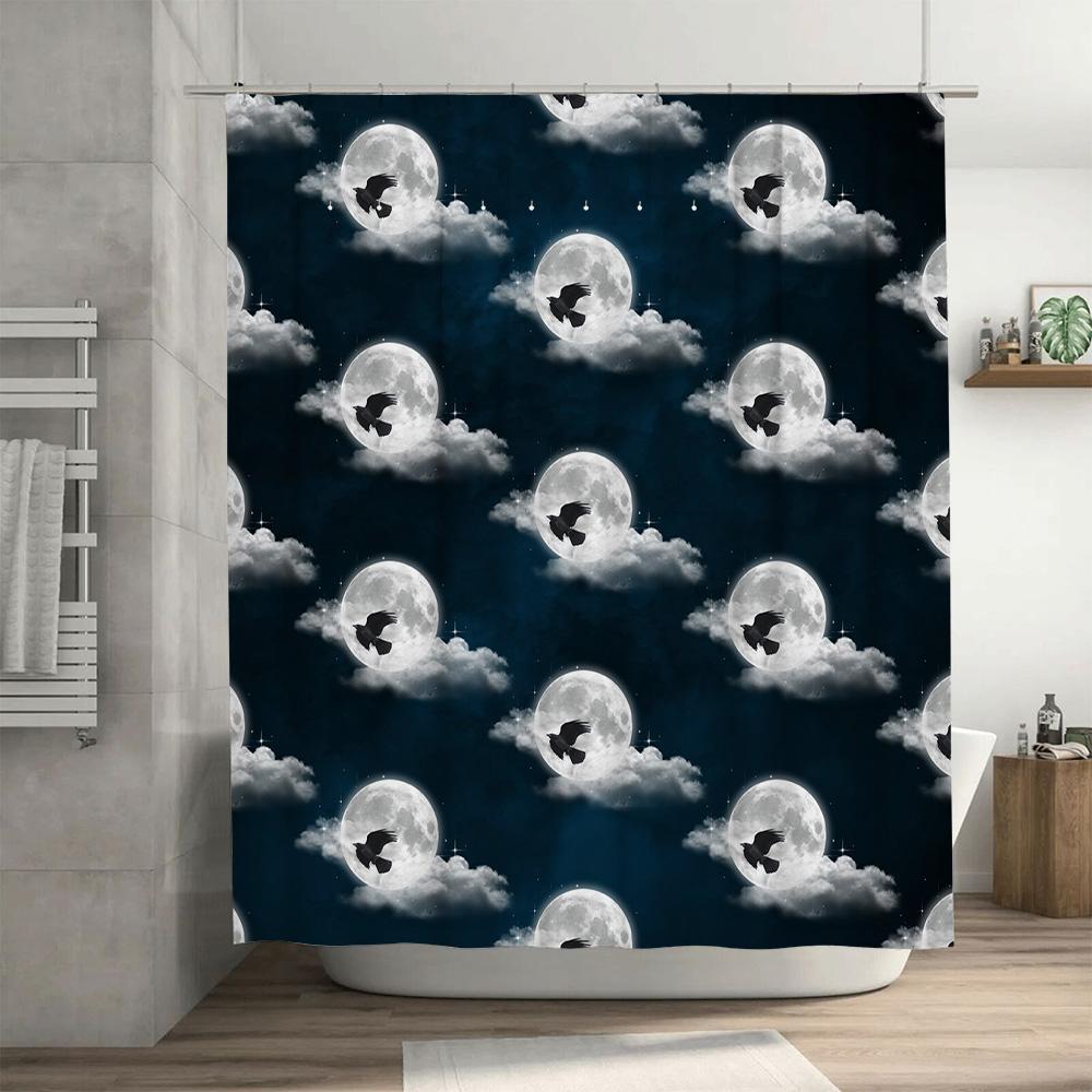 Vintage Blue Moonlit Sky Raven Print Shower Curtain Waterproof Home Decor Bathroom Decoration 80x165cm US Stock Free Shipping