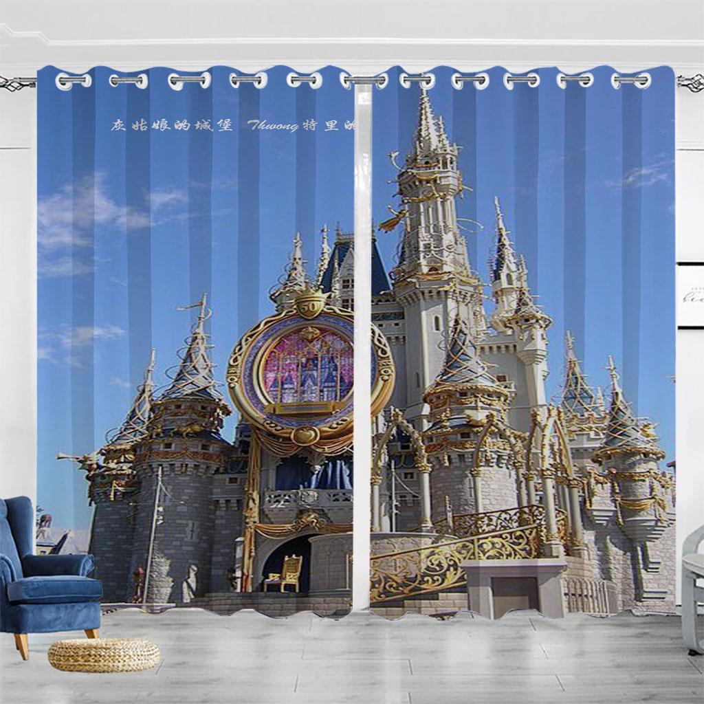 

Розовые шторы Замок принцессы для гостиной Оконная штора Драпировка Кулиска Панель из ткани Декор Cortinas Small2x25W60H(CM)&Grommet Top