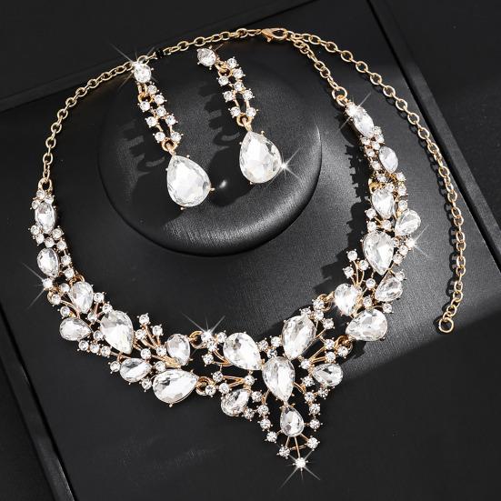 2Pcs/Set Women Jewelry Set Sparkling Water Drop Design Wedding Necklace Drop Earrings Set Bridal Jewelry Gift
