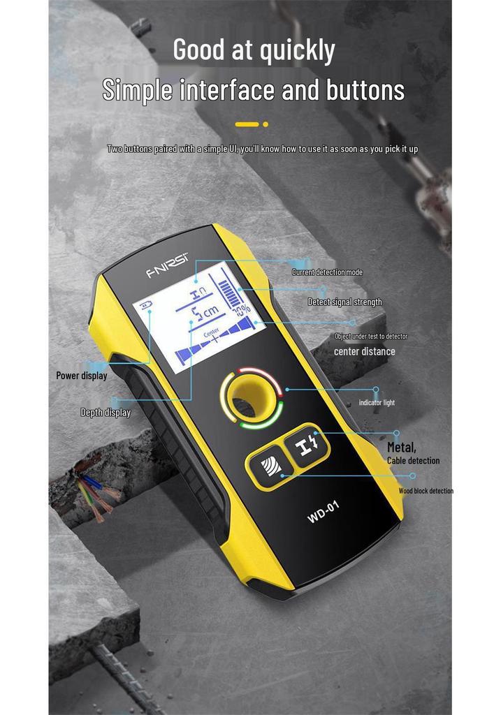 FNIRSI WD-01 Wall Detector for Steel Bars, Pipelines, and Wires - Metal Measurement and Scanning Tool